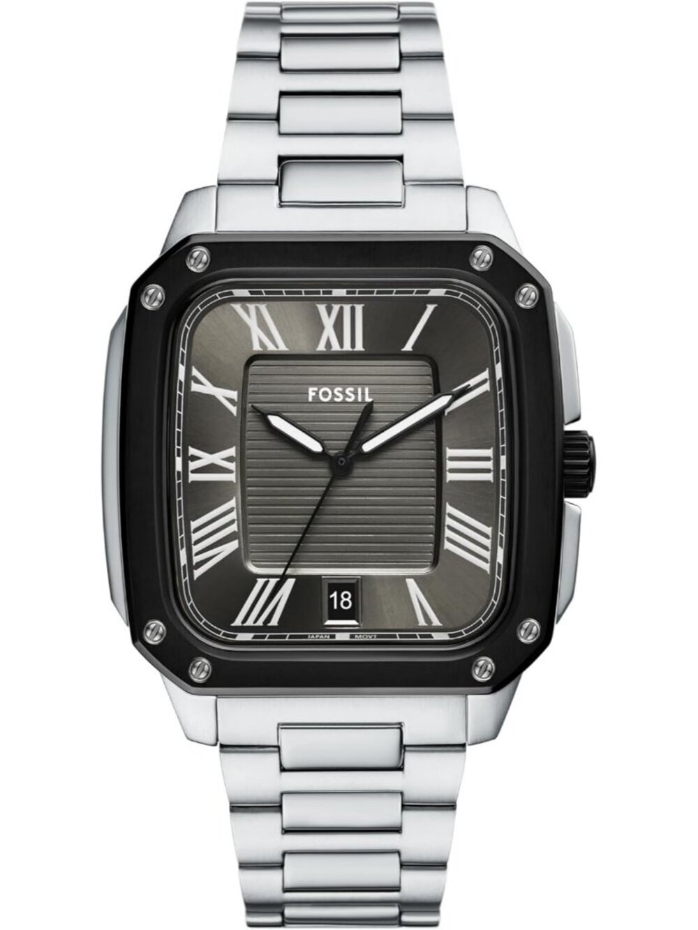 Men's Silver/Black Crosby Three-Hand Date Stainless Steel Bracelet Wrist Watch